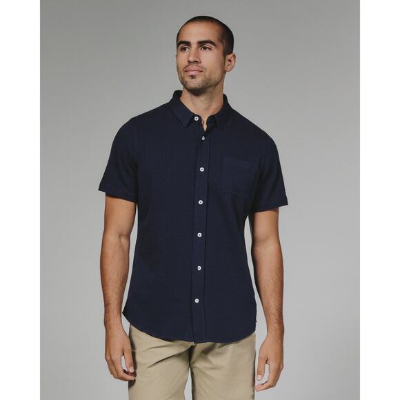 7 Diamonds 4 Way Stretch Shirt Mens XXL Navy Button Up Short Sleeve Bennet NWT - Picture 1 of 8